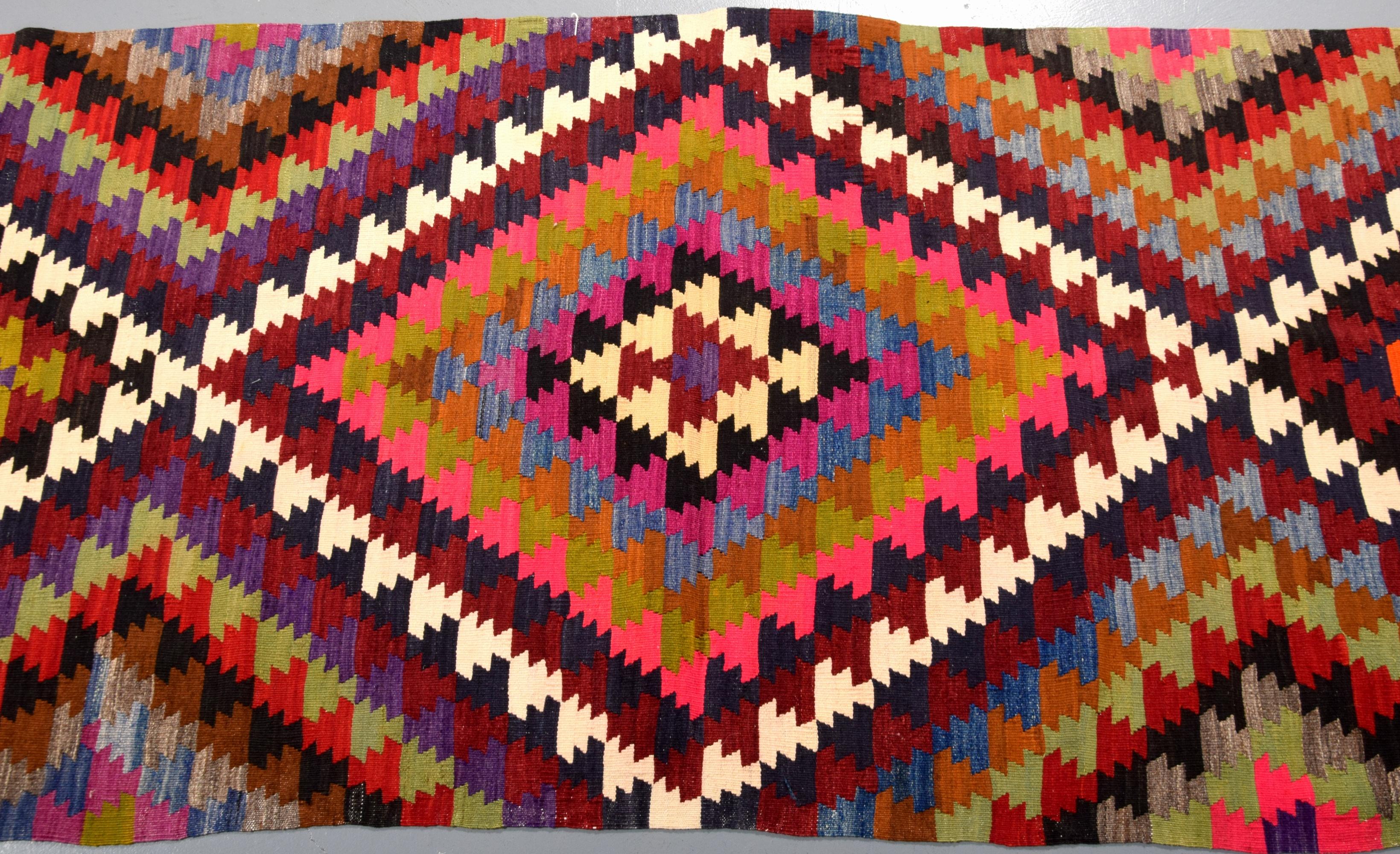 Wool Large Kurdish Kilim Runner Rug, 132