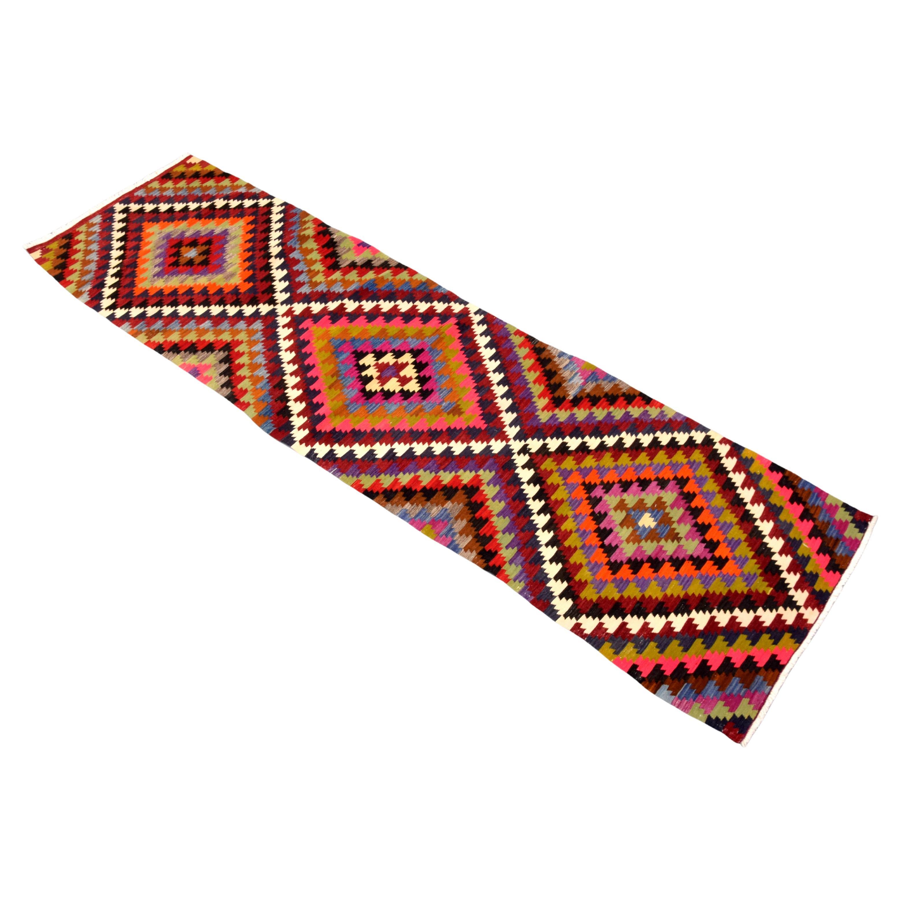 Large Kurdish Kilim Runner Rug, 132"L