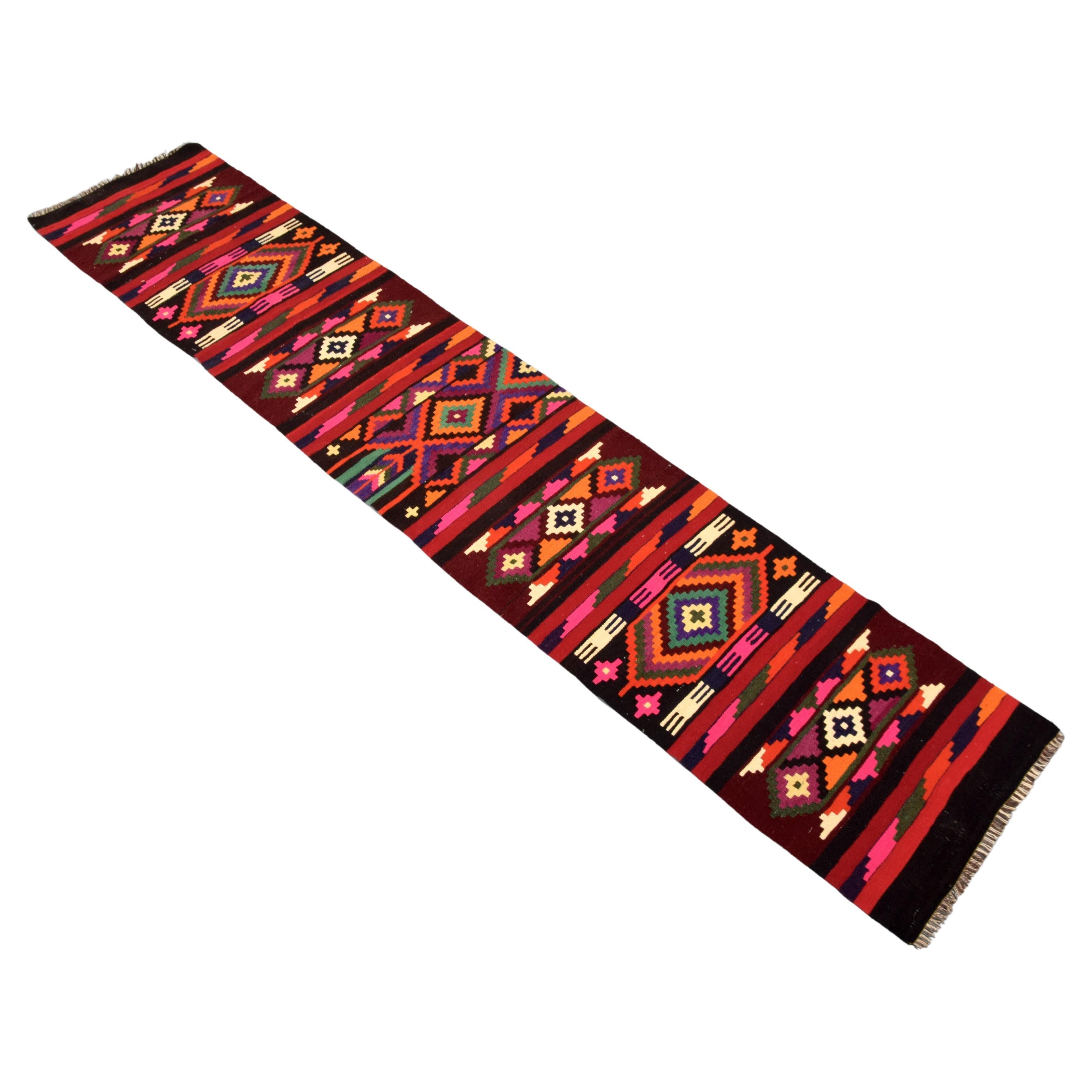 Large Kurdish Kilim Runner Rug, 152"L