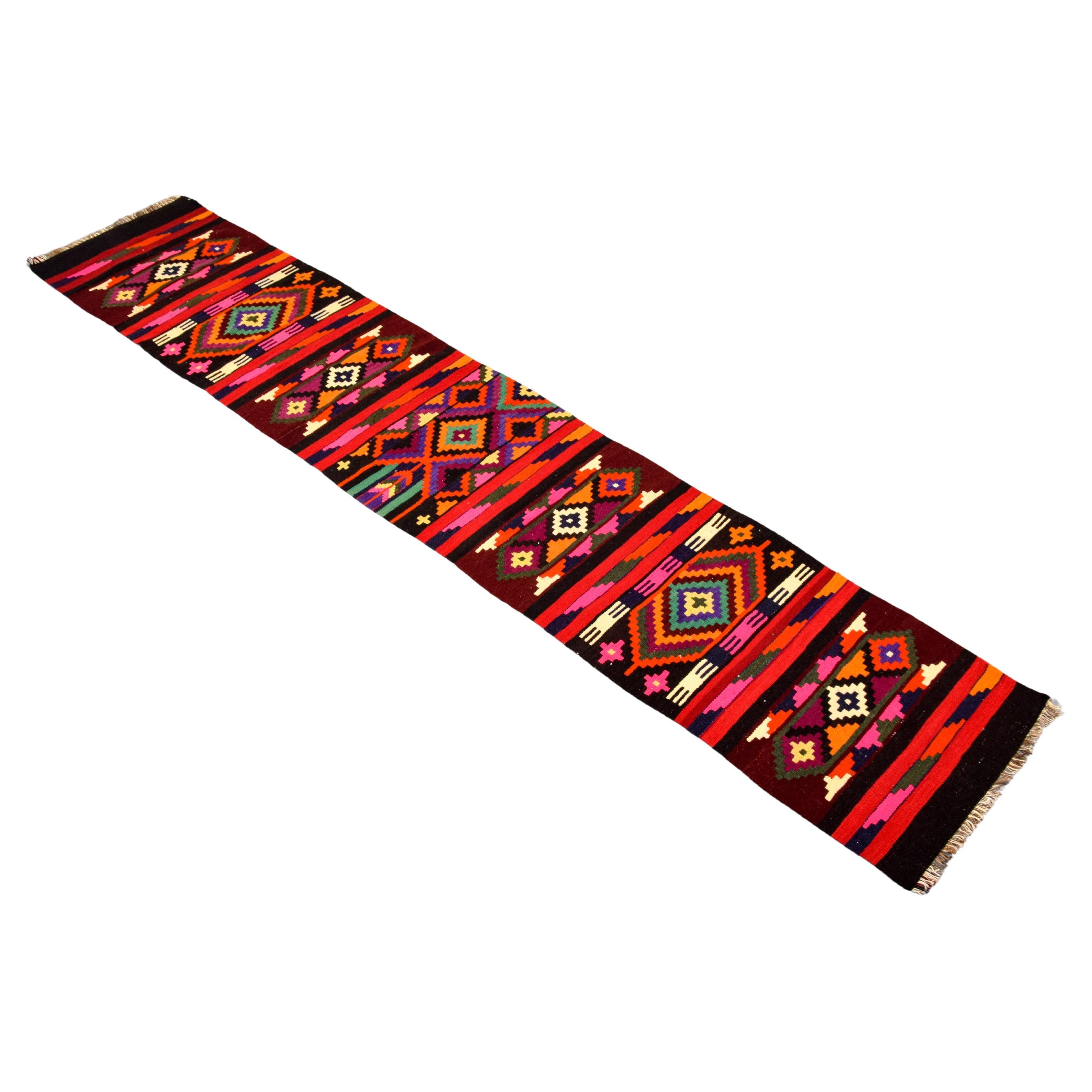 Large Kurdish Kilim Runner Rug, 157"L
