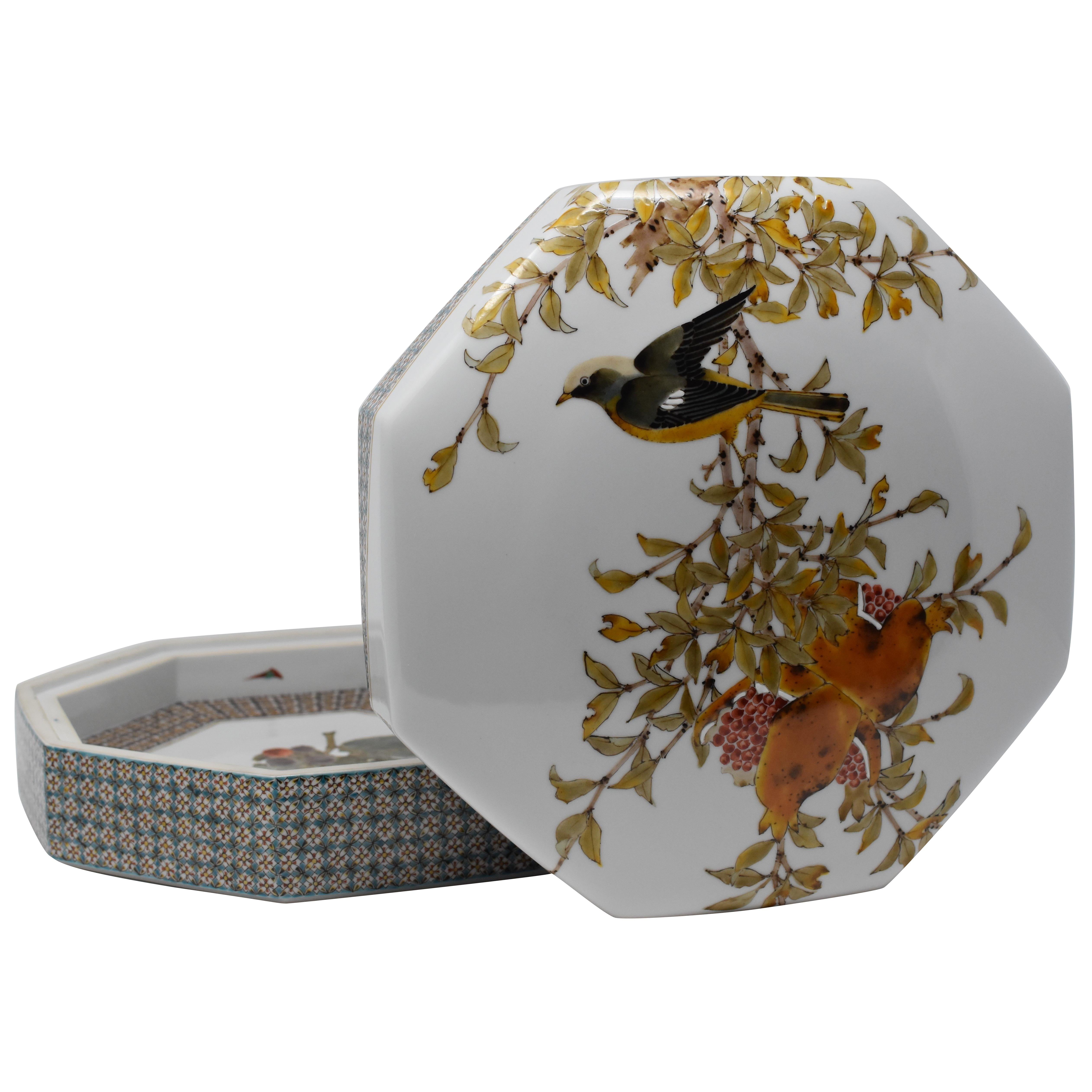 Japanische Contemporary Porcelain Box Orange Grün von Masterly Artist im Angebot 1