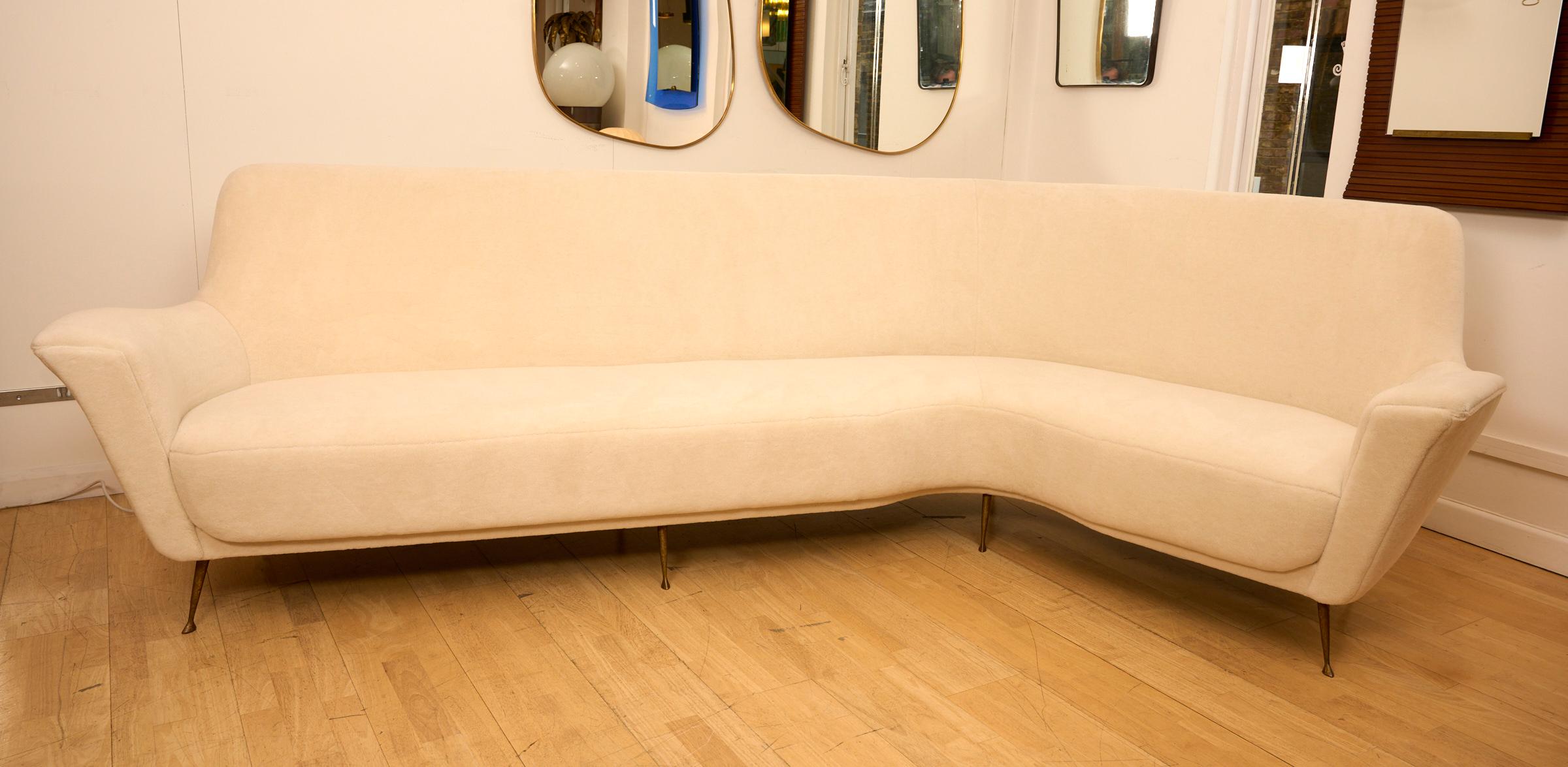 Italian Large Curved 'L' Shape Ico Parisi Style Sofa, Italy, circa 1950