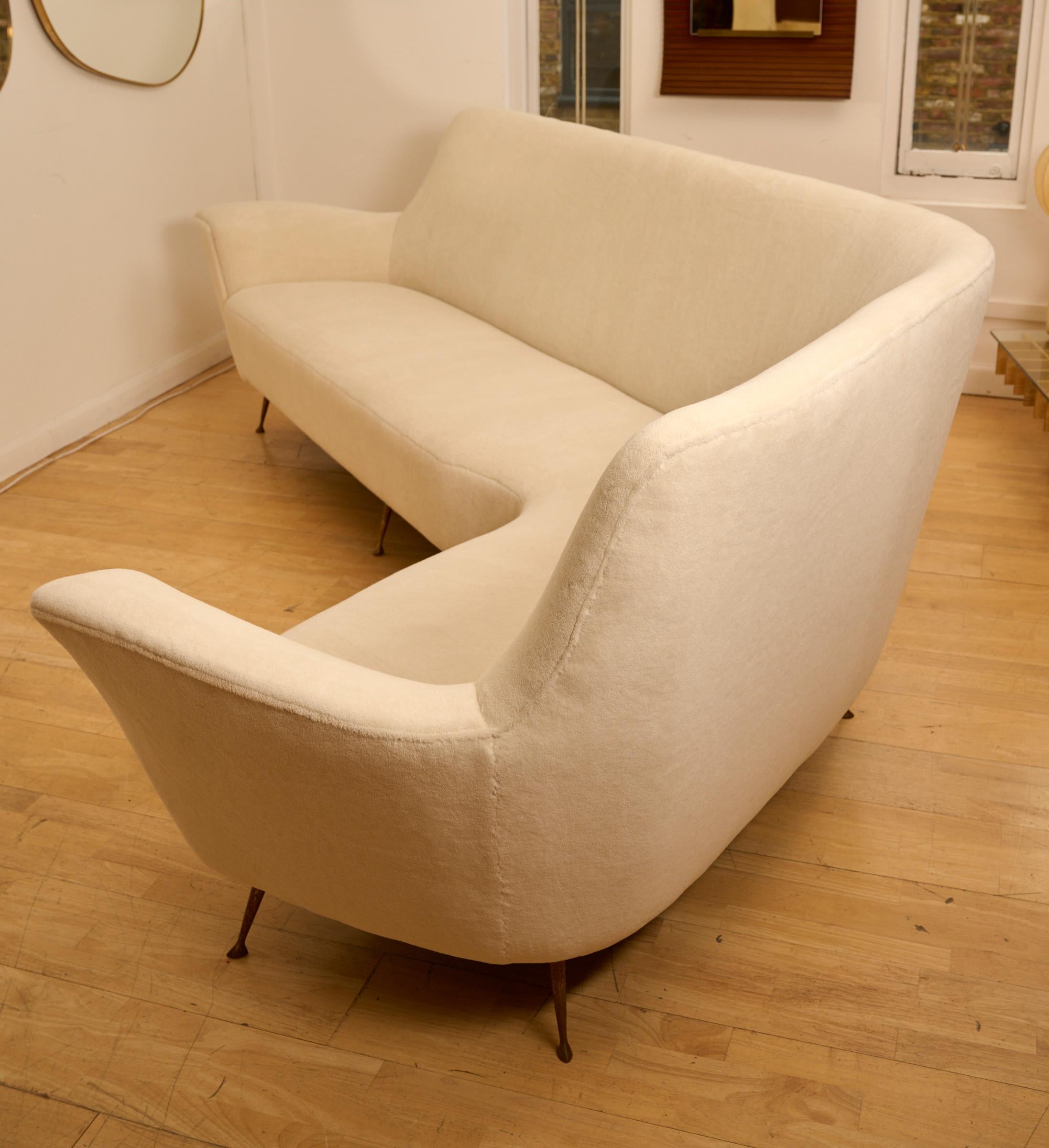 Brass Large Curved 'L' Shape Ico Parisi Style Sofa, Italy, circa 1950