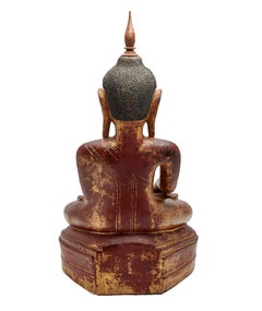 Large Lacquer Wood Antique Burmese Buddha Statue