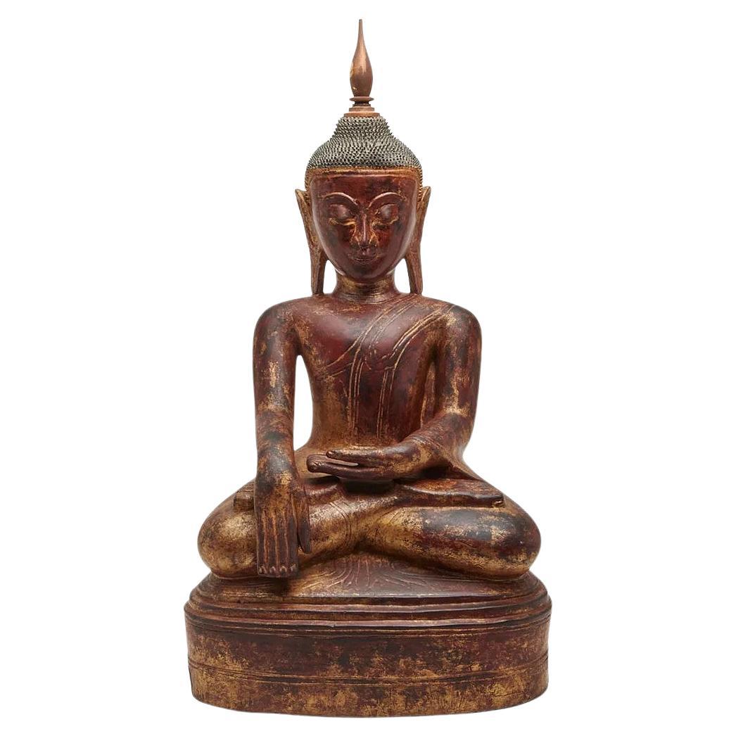 Large Lacquer Wood Antique Burmese Buddha Statue