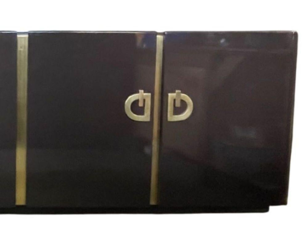 French Large Lacquered and Brass-Mounted Credenza by Pierre Cardin. Circa 1960's. For Sale