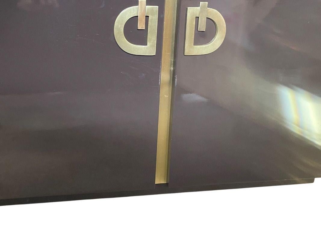 Large Lacquered and Brass-Mounted Credenza by Pierre Cardin. Circa 1960's. For Sale 1