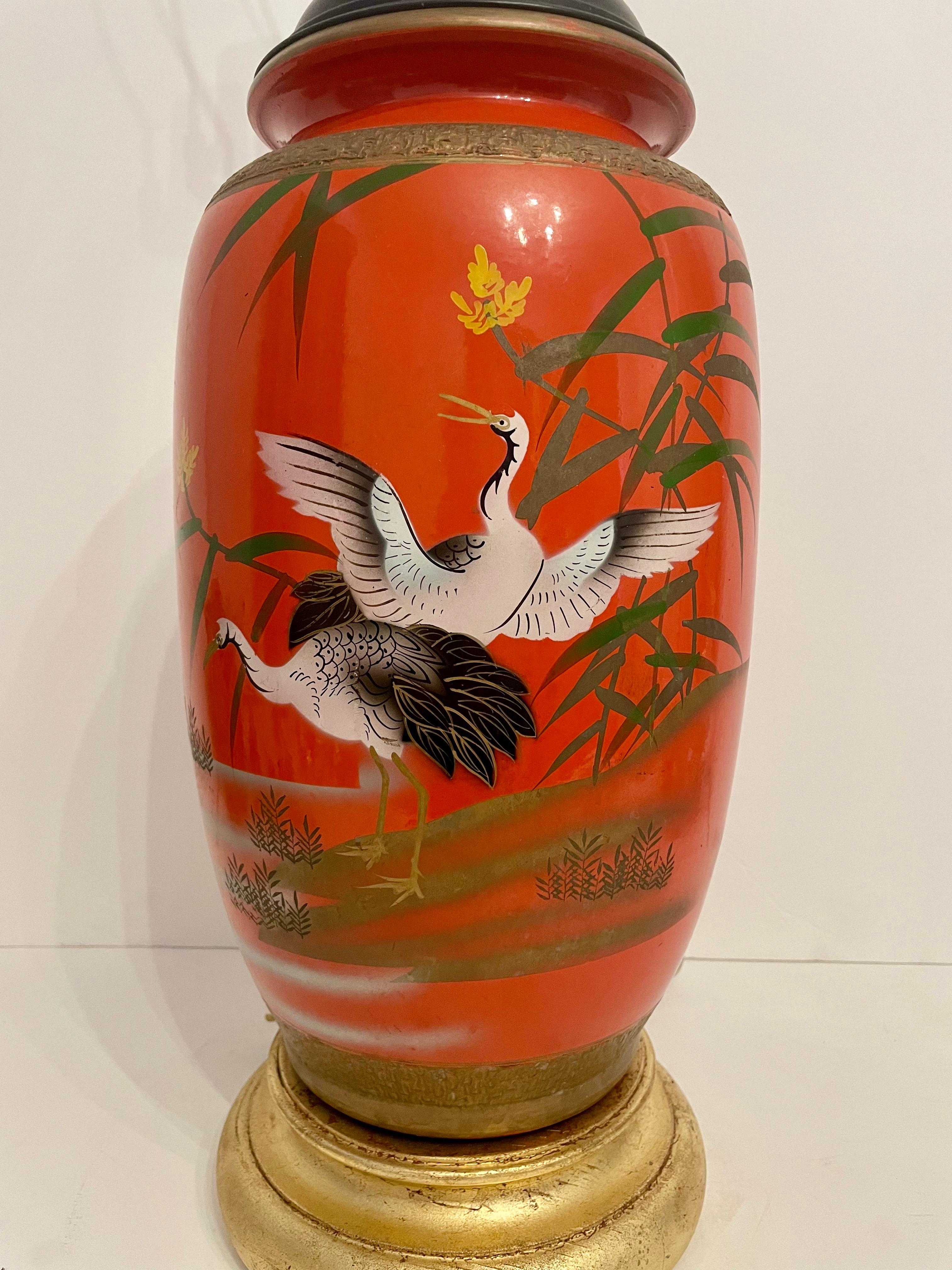 Gilt Large Lacquered Japanese Lamp For Sale