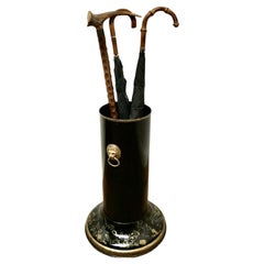 Antique Large Lacquered Metal Stick Stand, Umbrella Stand   