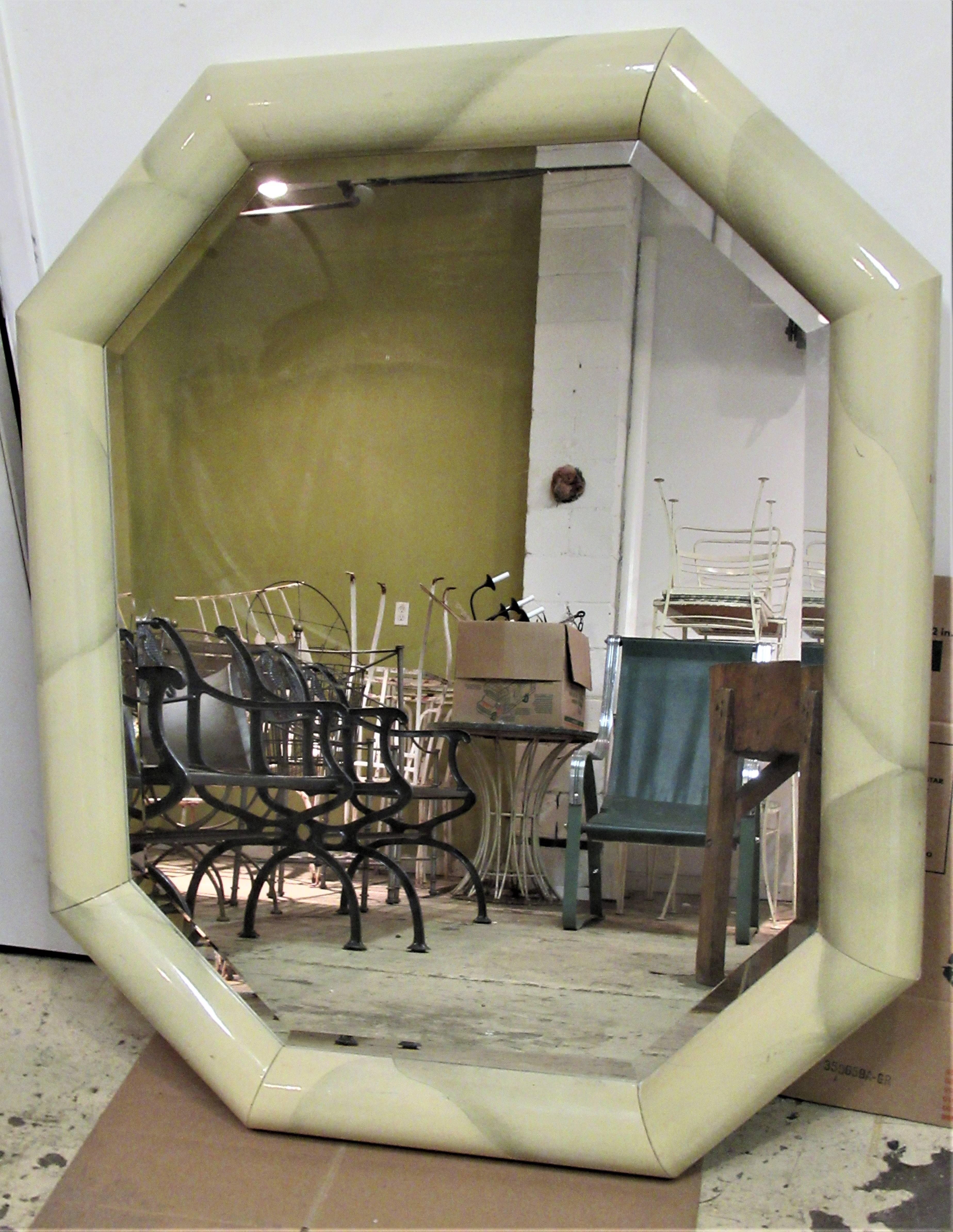 Beveled Large Lacquered Octagonal Mirror style of Karl Springer, 1970's