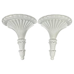 Large Lacquered White Neo-Classical Wall Brackets-16.25” H