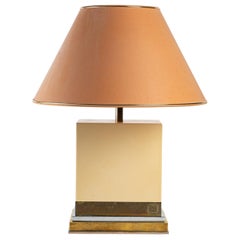Used Large Lacquered Wood and Gold and Silver Brass Lamp