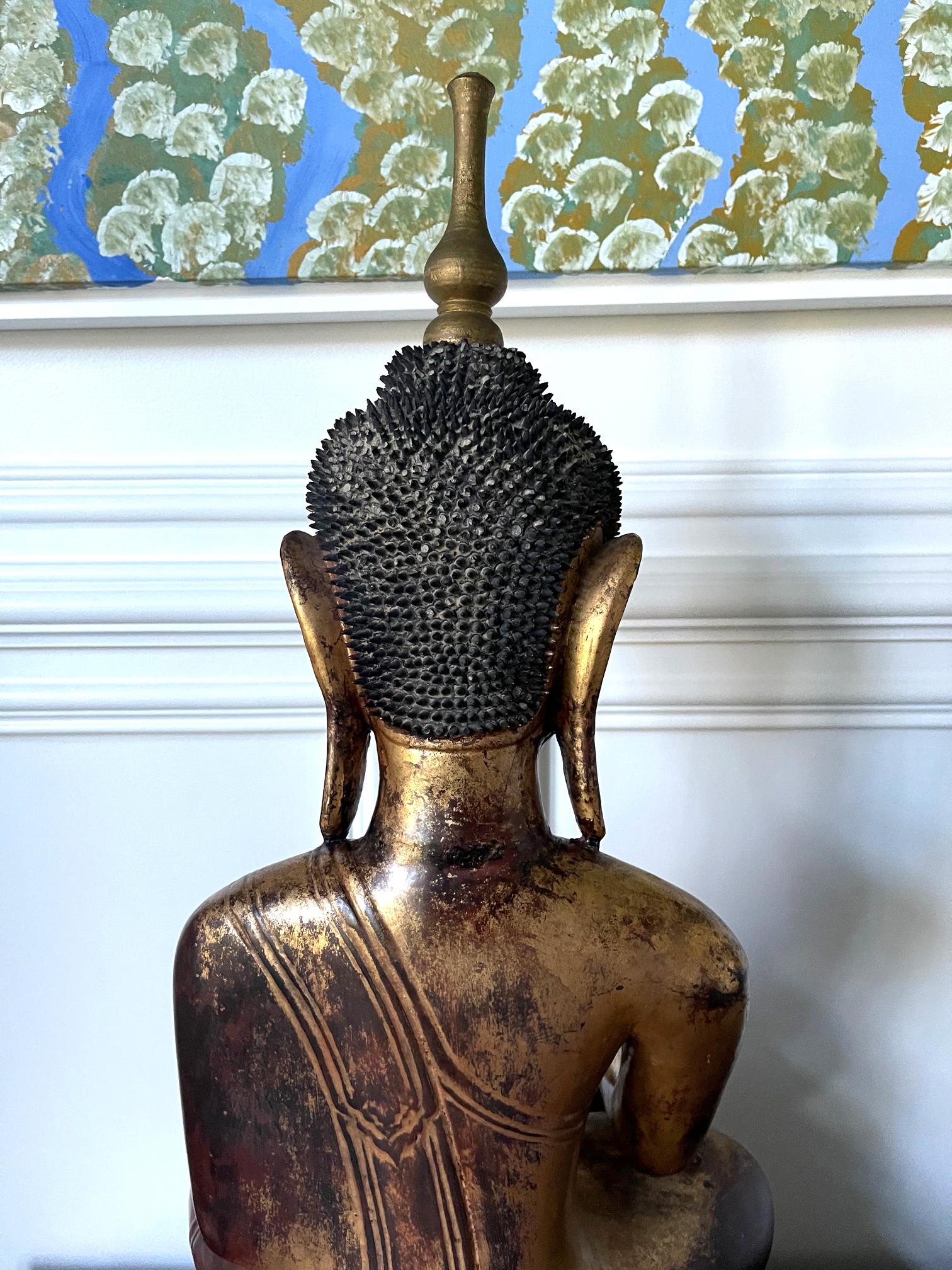 Large Lacquered Wood Antique Burmese Buddha Statue For Sale 3