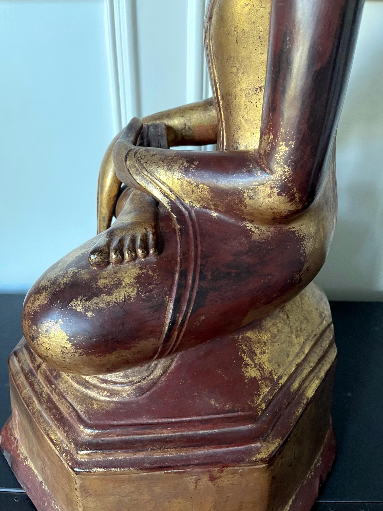 Large Lacquered Wood Antique Burmese Buddha Statue For Sale 6