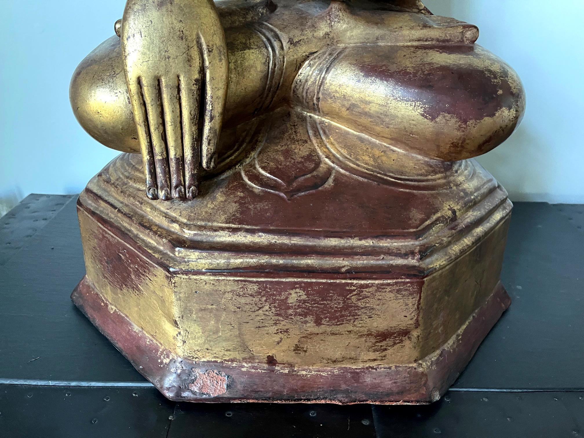 Large Lacquered Wood Antique Burmese Buddha Statue For Sale 8