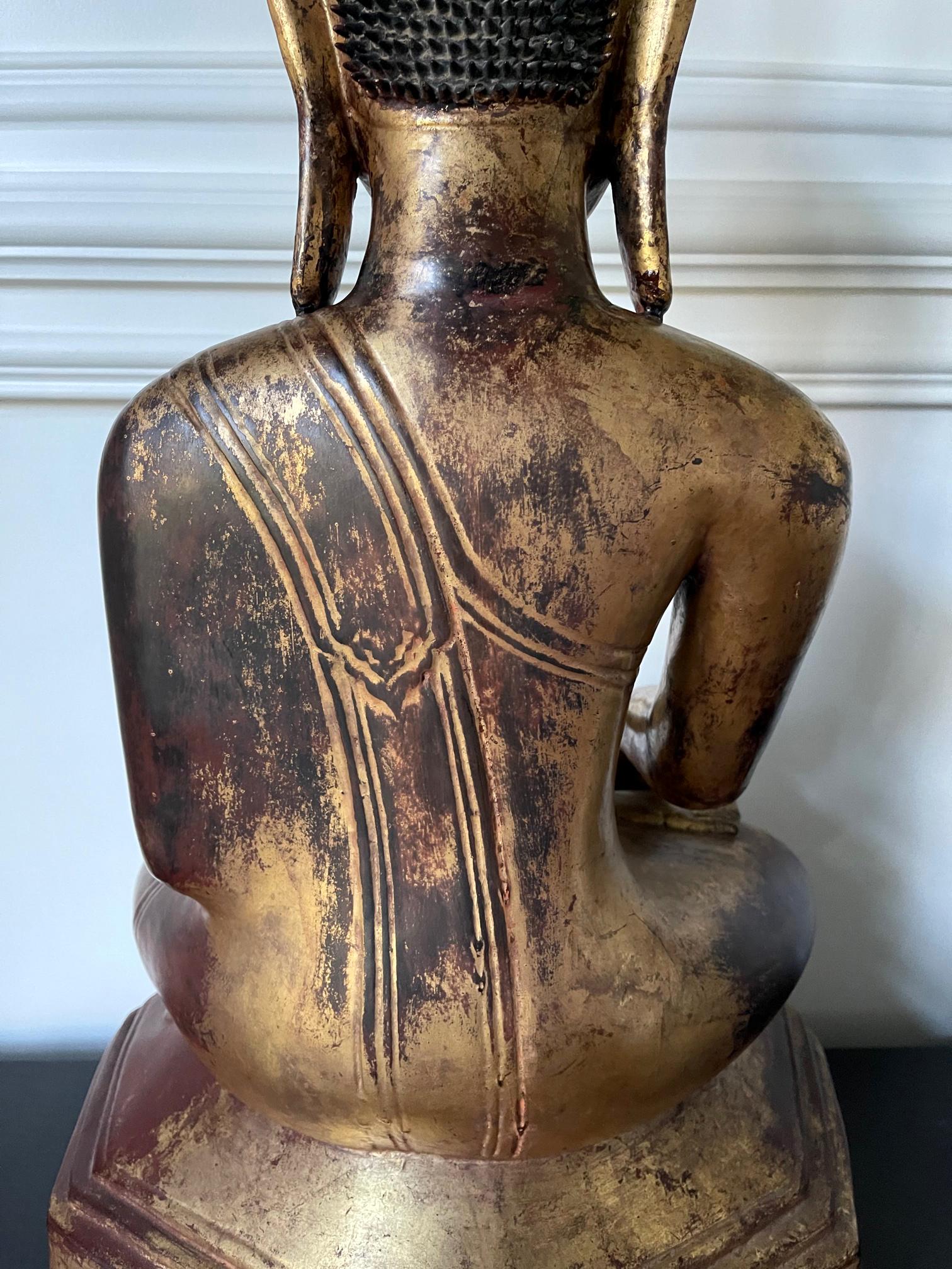 Large Lacquered Wood Antique Burmese Buddha Statue For Sale 9