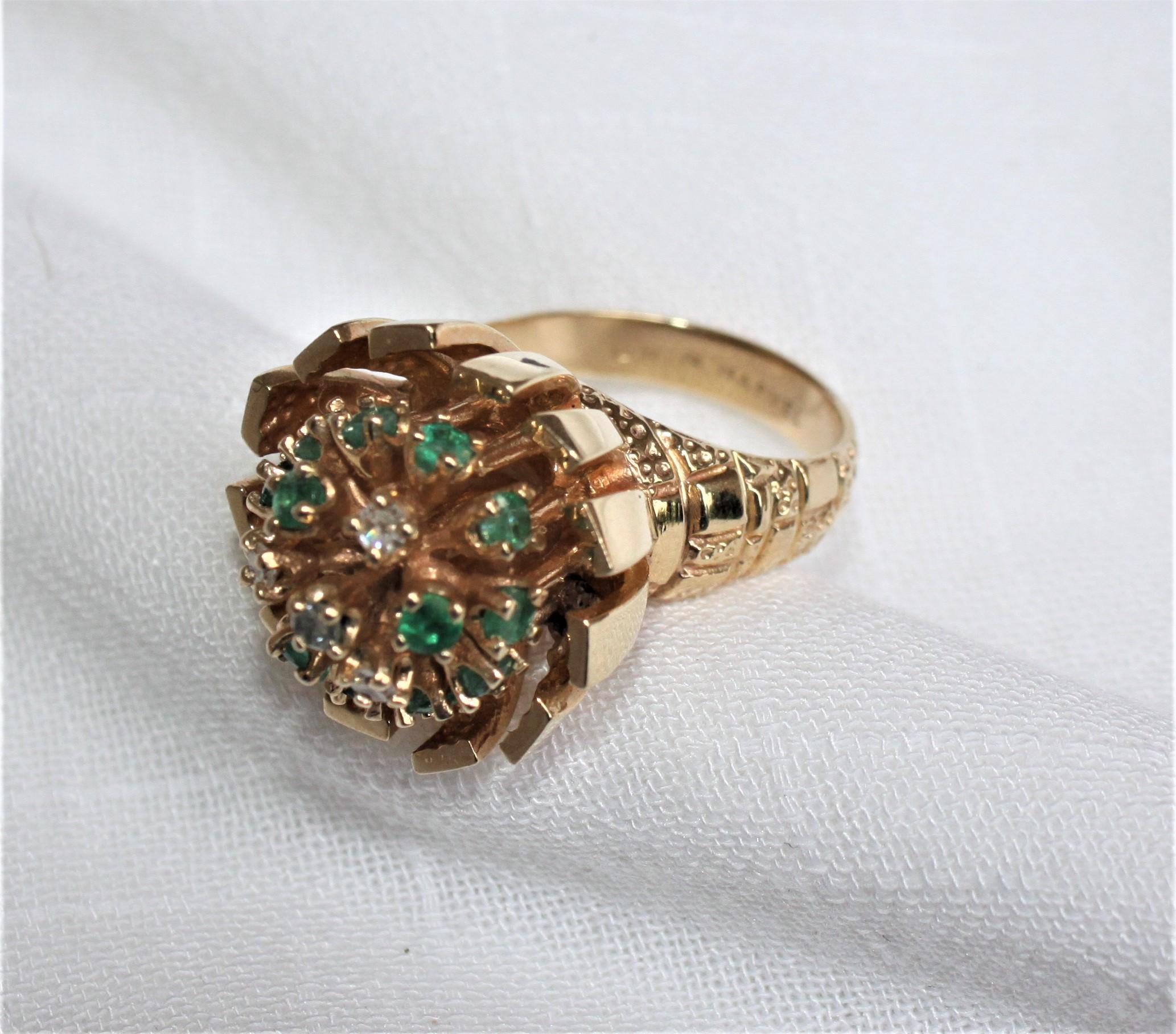 Large Ladies 14-Karat Yellow Gold Cocktail Ring with Diamonds, Emeralds & Beryls 4