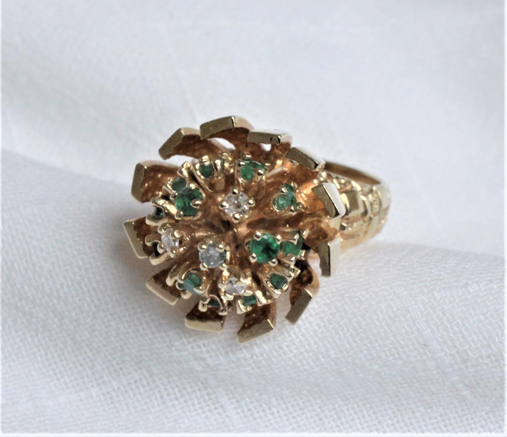 Unknown Large Ladies 14-Karat Yellow Gold Cocktail Ring with Diamonds, Emeralds & Beryls
