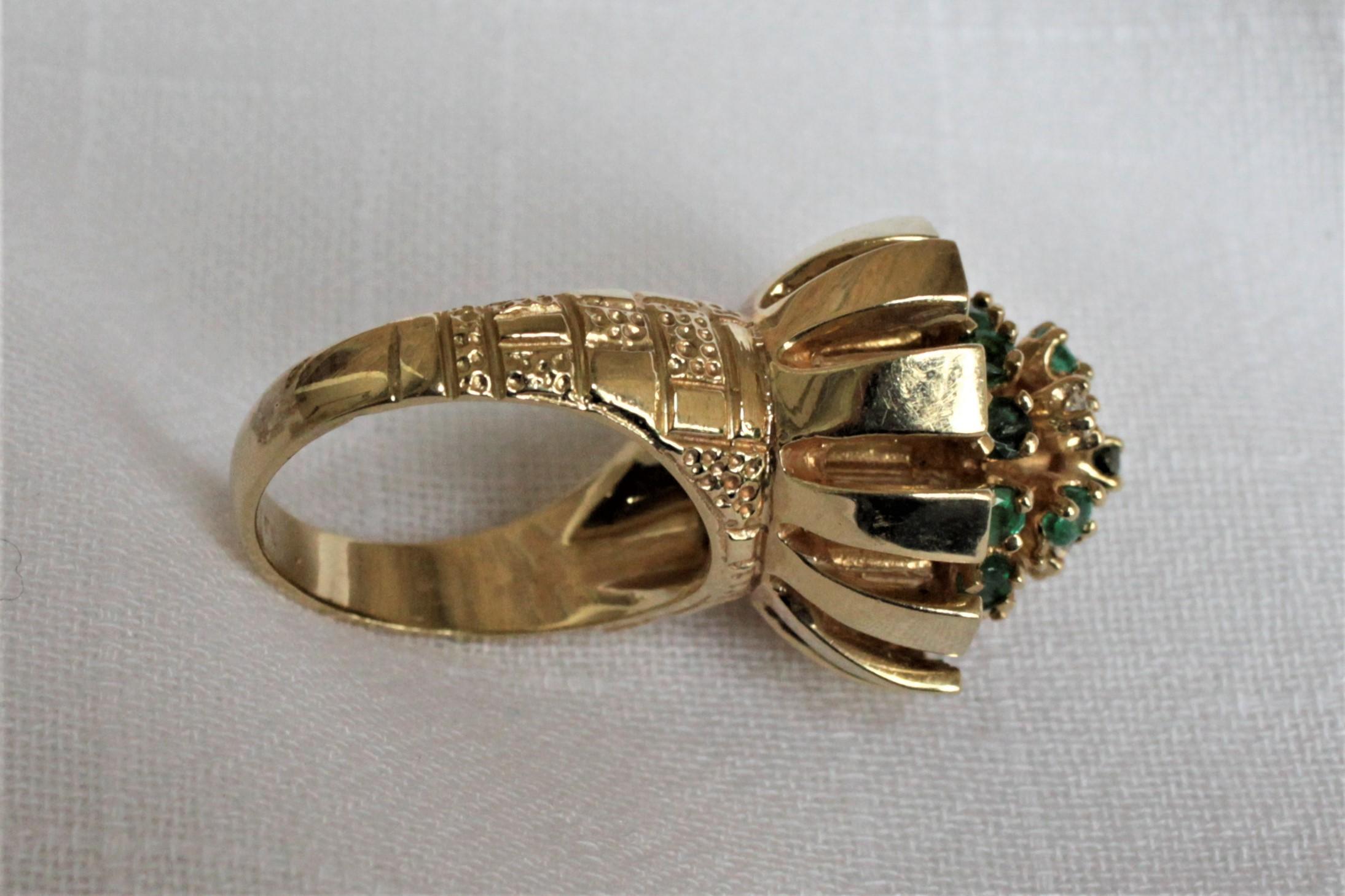 20th Century Large Ladies 14-Karat Yellow Gold Cocktail Ring with Diamonds, Emeralds & Beryls
