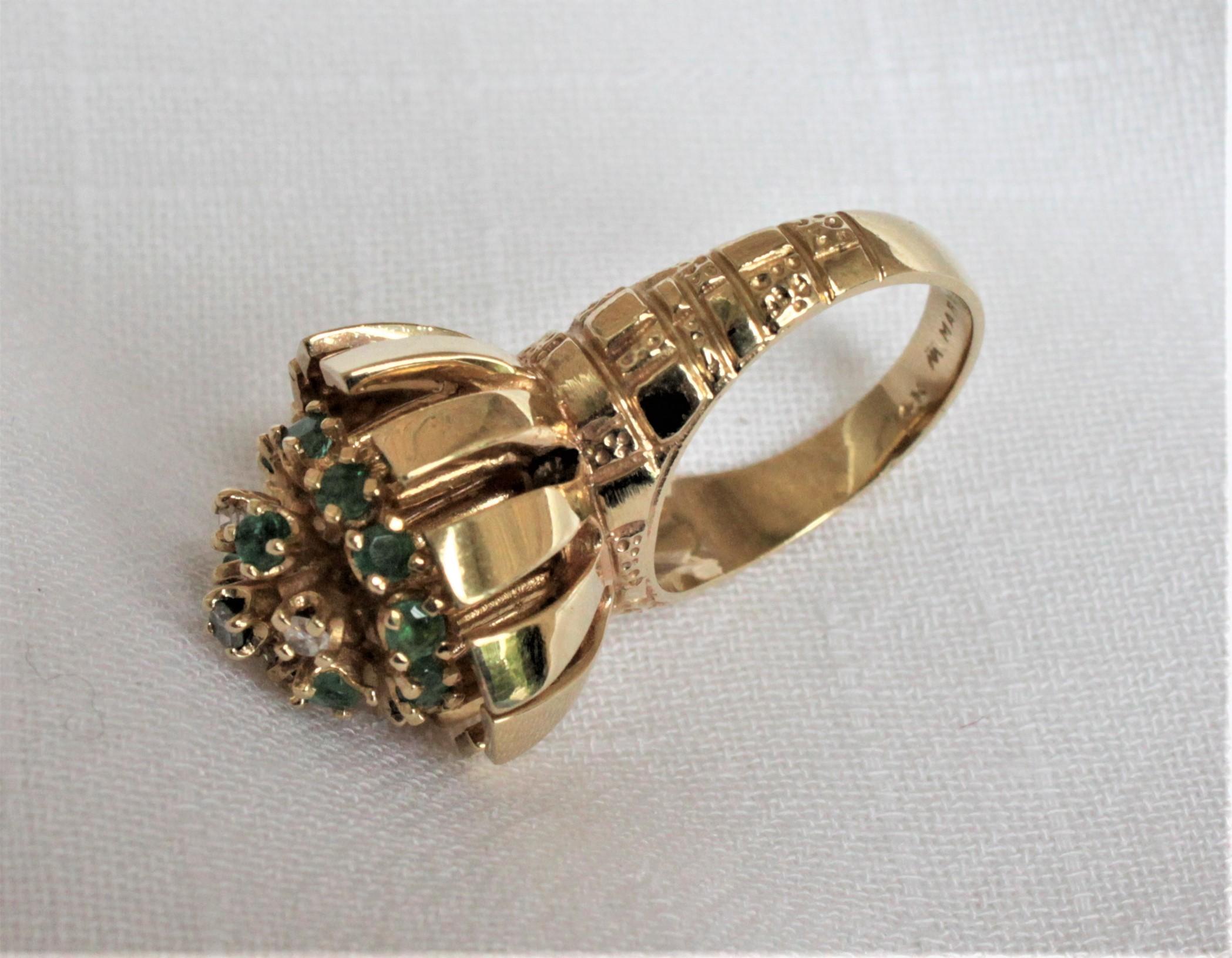 Large Ladies 14-Karat Yellow Gold Cocktail Ring with Diamonds, Emeralds & Beryls 2
