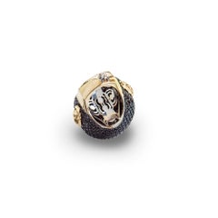 Large Lady Jane Dome Ring with Black Diamonds and Skulls with White Diamond Eyes