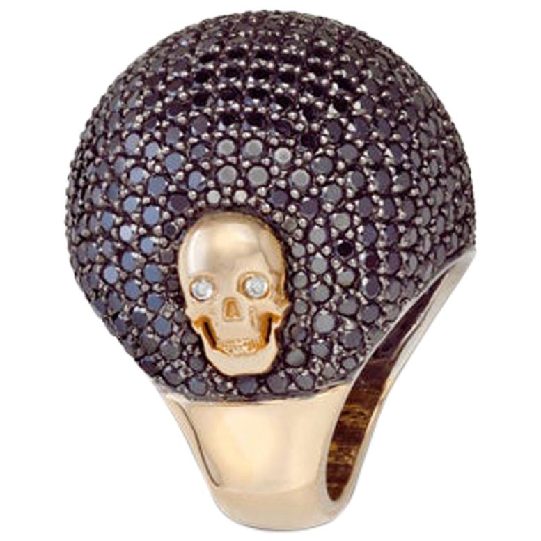Large Lady Jane Dome Ring with Black Diamonds and Skulls with White Diamond Eyes