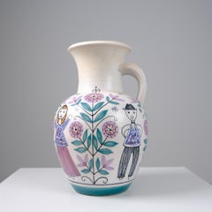 Large Laila Zink Hand Painted Decorative Vase, Kupittaan Savi, Finland, 1950s