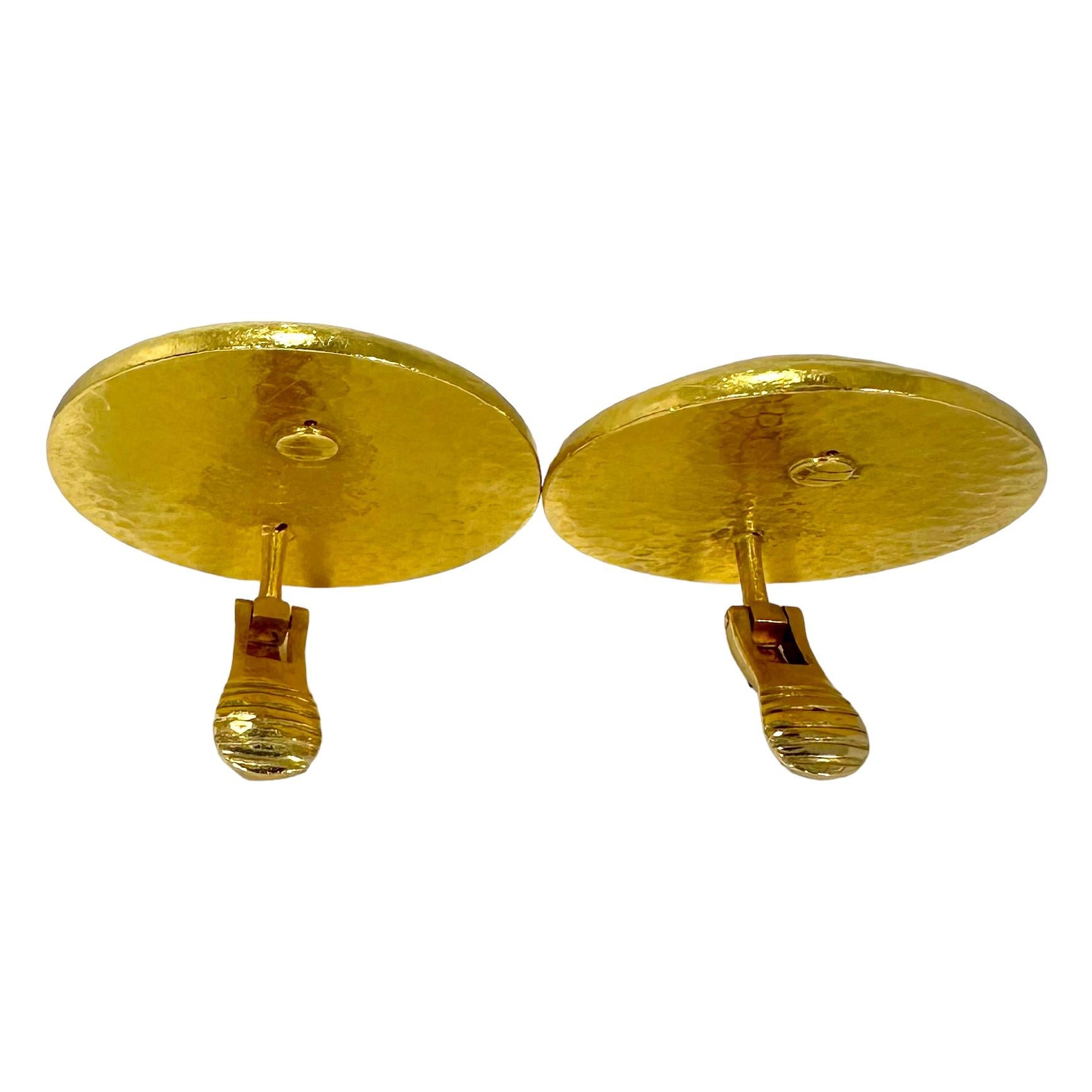 Women's Large Lalaounis 18K Yellow Gold Concentric Circle Earrings 1.38 Inch Diameter