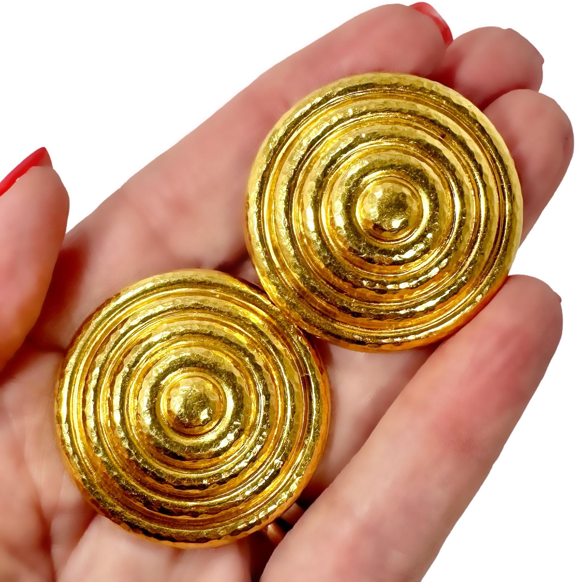 Large Lalaounis 18K Yellow Gold Concentric Circle Earrings 1.38 Inch Diameter 4