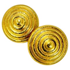 Large Lalaounis 18K Yellow Gold Concentric Circle Earrings 1.38 Inch Diameter