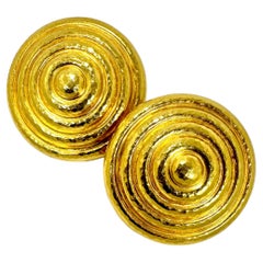 Large Lalaounis 18K Yellow Gold Concentric Circle Earrings 1.38 Inch Diameter 