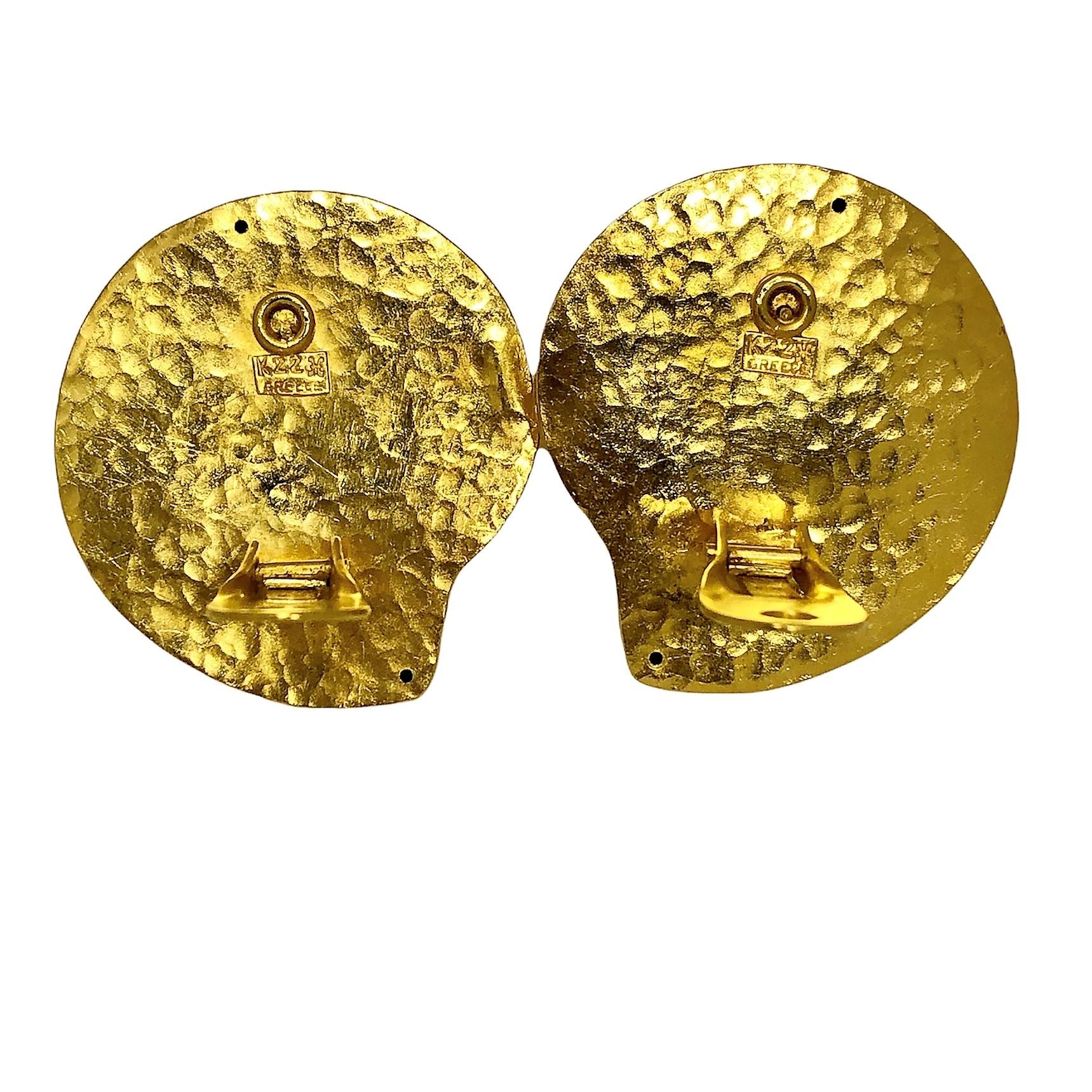 Etruscan Revival Large Lalaounis Hammered Nautilus Clip Earrings