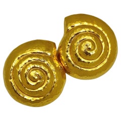 Large Lalaounis Hammered Nautilus Clip Earrings