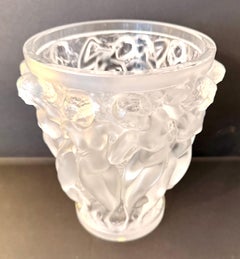 Large Lalique Crystal Bacchantes Vase, Vintage Art Glass, France