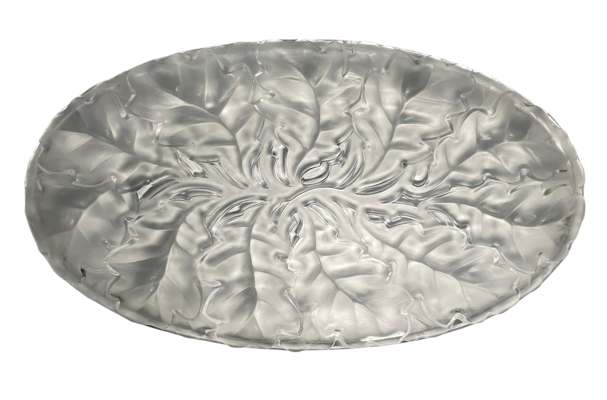 20th Century Large Lalique Crystal “Chene” Oak Leaves Oval Platter