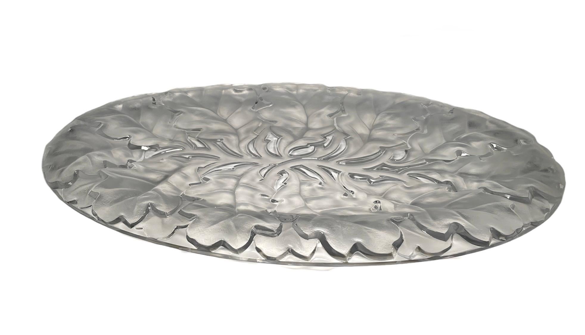Large Lalique Crystal “Chene” Oak Leaves Oval Platter 1