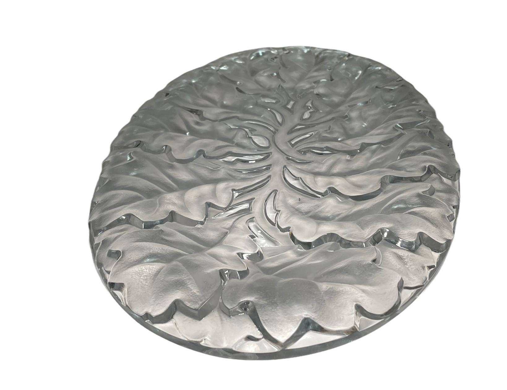 Large Lalique Crystal “Chene” Oak Leaves Oval Platter 2