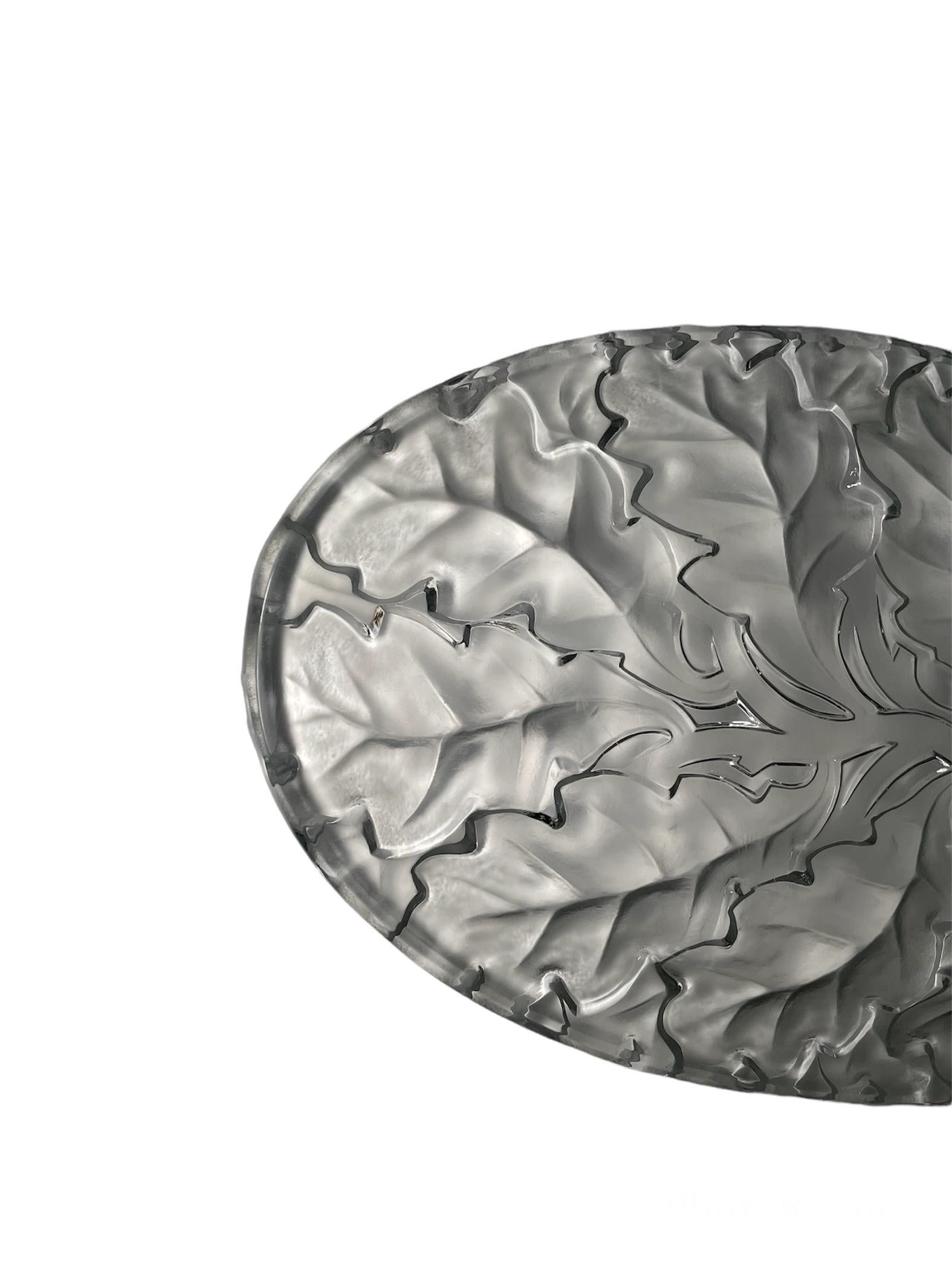 French Large Lalique Crystal “Chene” Oak Leaves Oval Platter