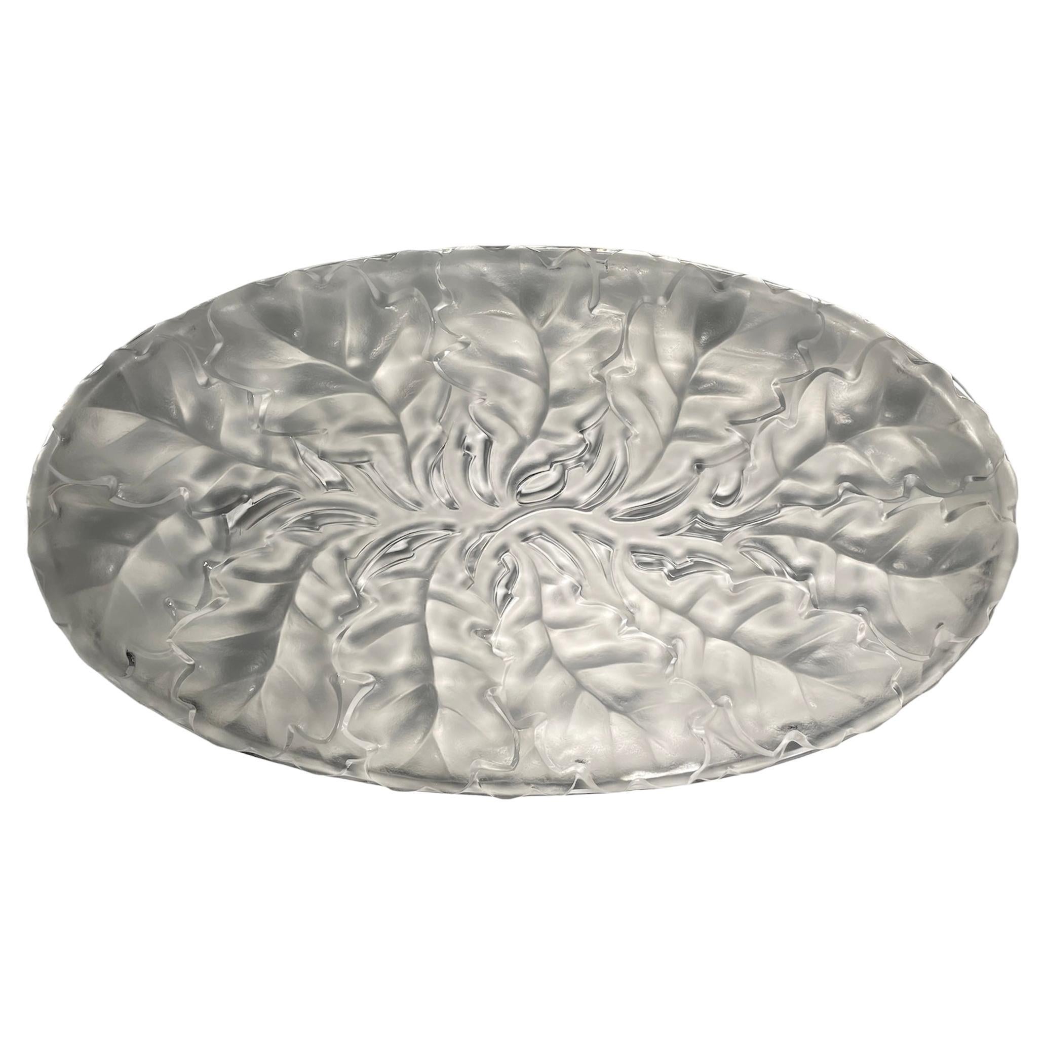 Large Lalique Crystal “Chene” Oak Leaves Oval Platter