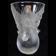 Large Lalique "Fairy" Three Winged Sprites Vase in Polished & Frosted Crystal