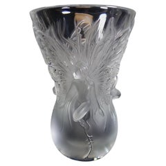 Large Lalique "Fairy" Three Winged Sprites Vase in Polished & Frosted Crystal
