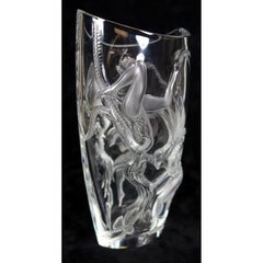 Large Lalique "Trapeze" Vase in Polished & Frosted Crystal Rare Edition