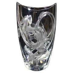 Large Lalique "Trapeze" Vase in Polished & Frosted Crystal Rare Edition