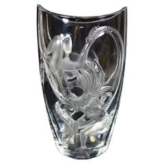 Retro Large Lalique "Trapeze" Vase in Polished & Frosted Crystal Rare Edition