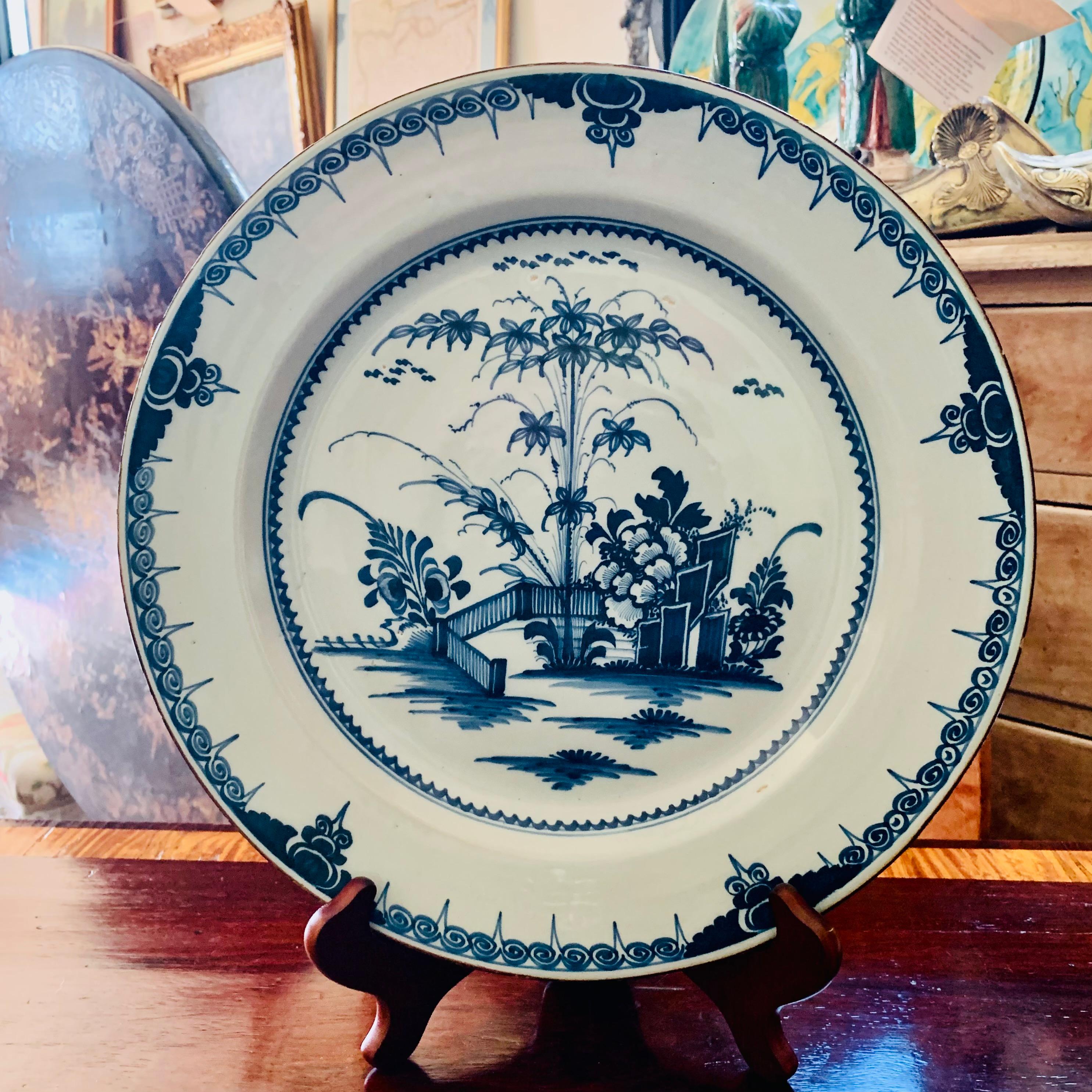 Georgian Large Lambeth 18th Century English Delft Charger For Sale