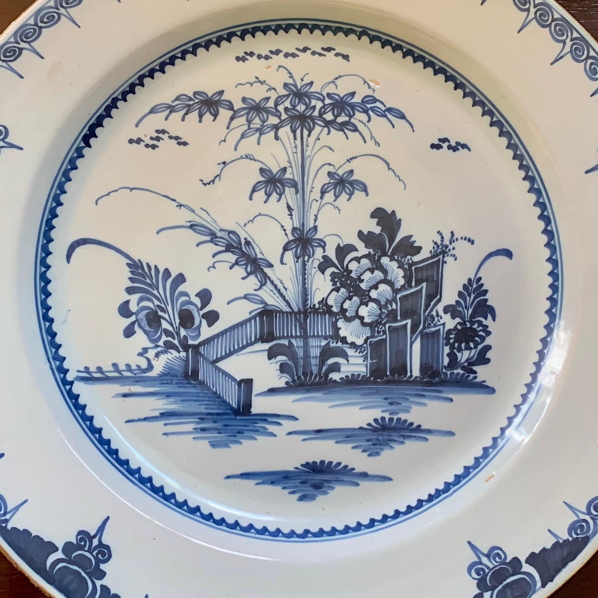 Glazed Large Lambeth 18th Century English Delft Charger For Sale
