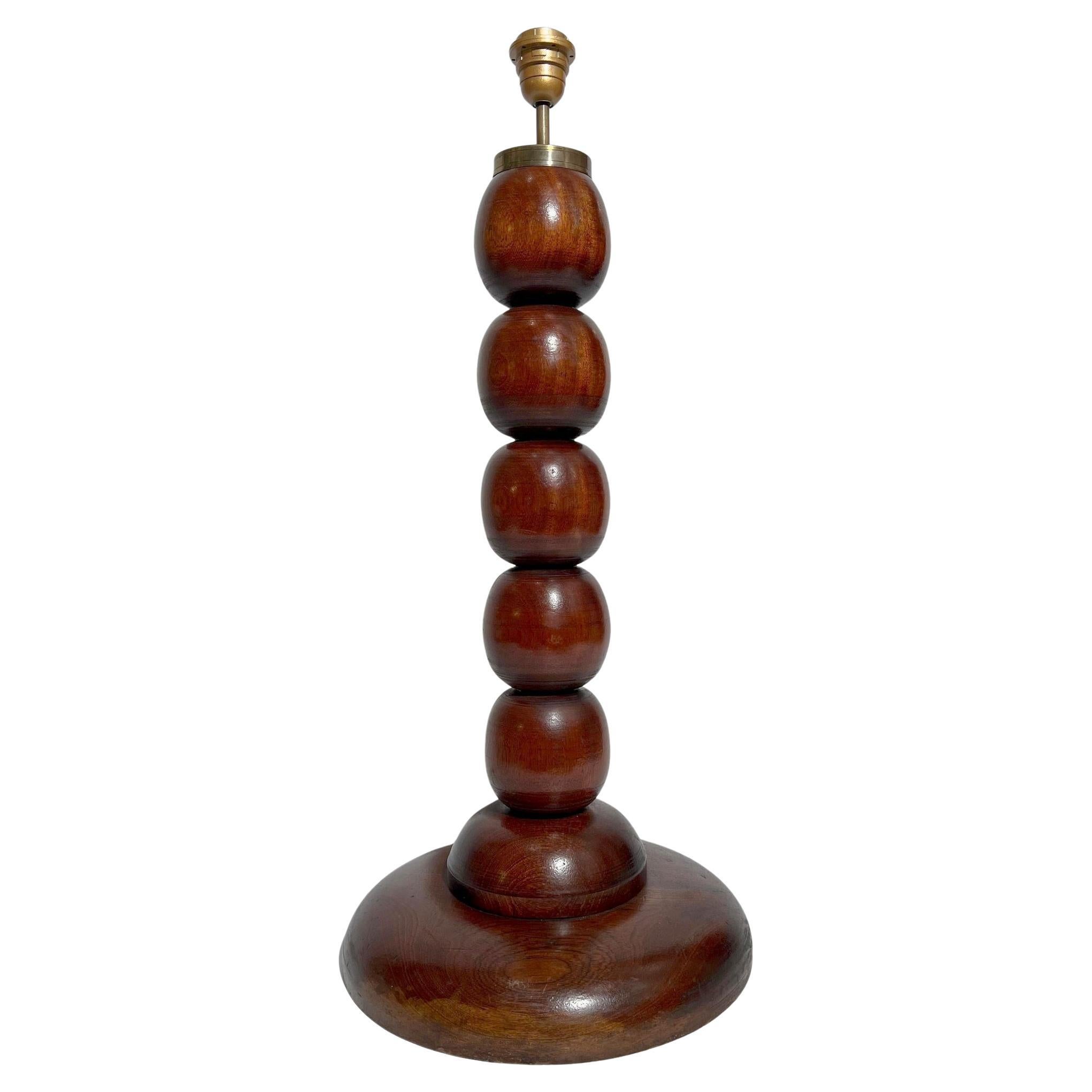 Large lamp base in turned wood attributed to Charles Dudouyt, France circa 1940 For Sale