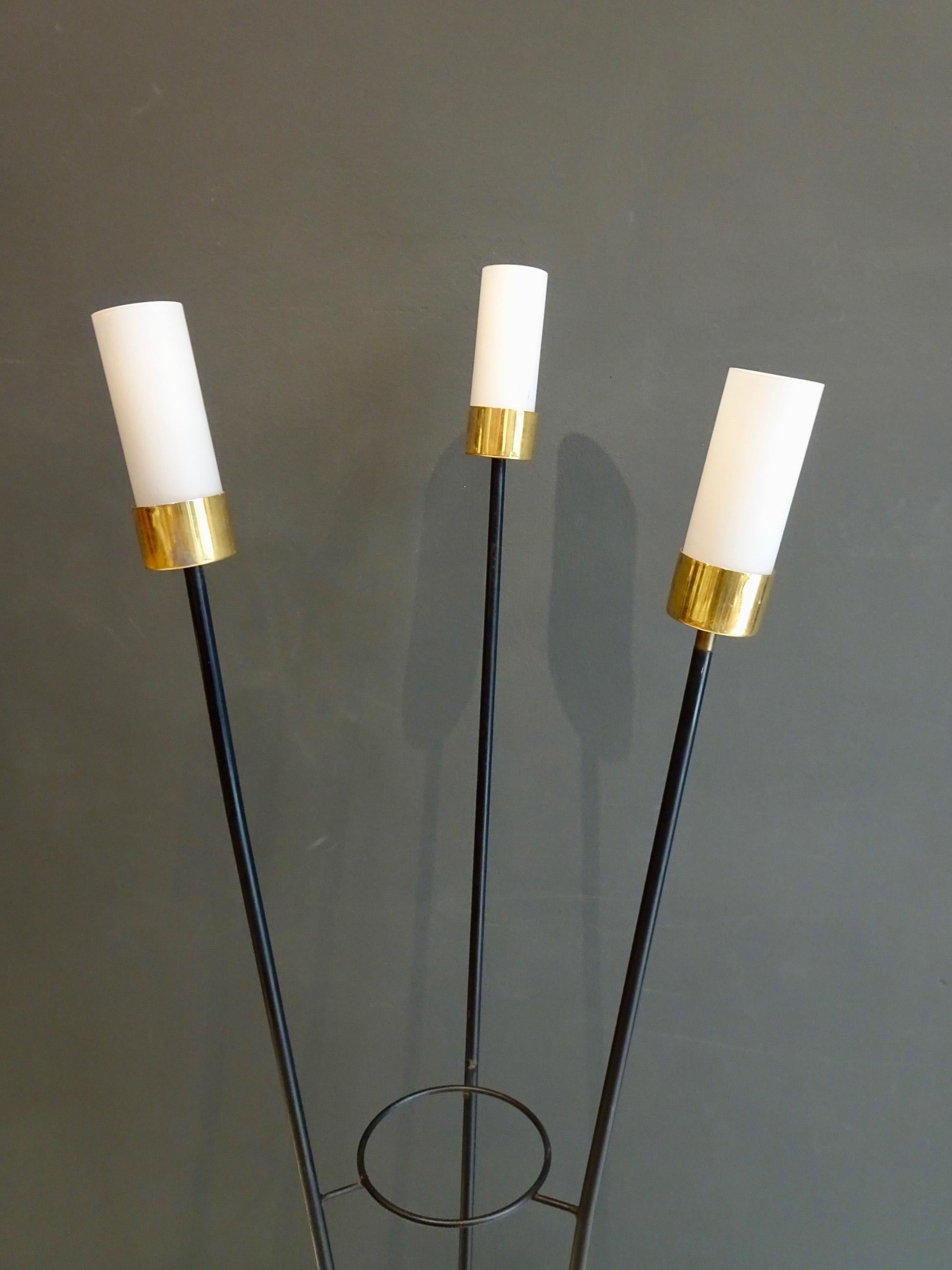 Opaline Glass Large Lamp with Three Italian Work Heads