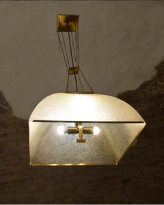 Large Lamperti Chandelier Made Of Fiberglass And Brass From The 1970s