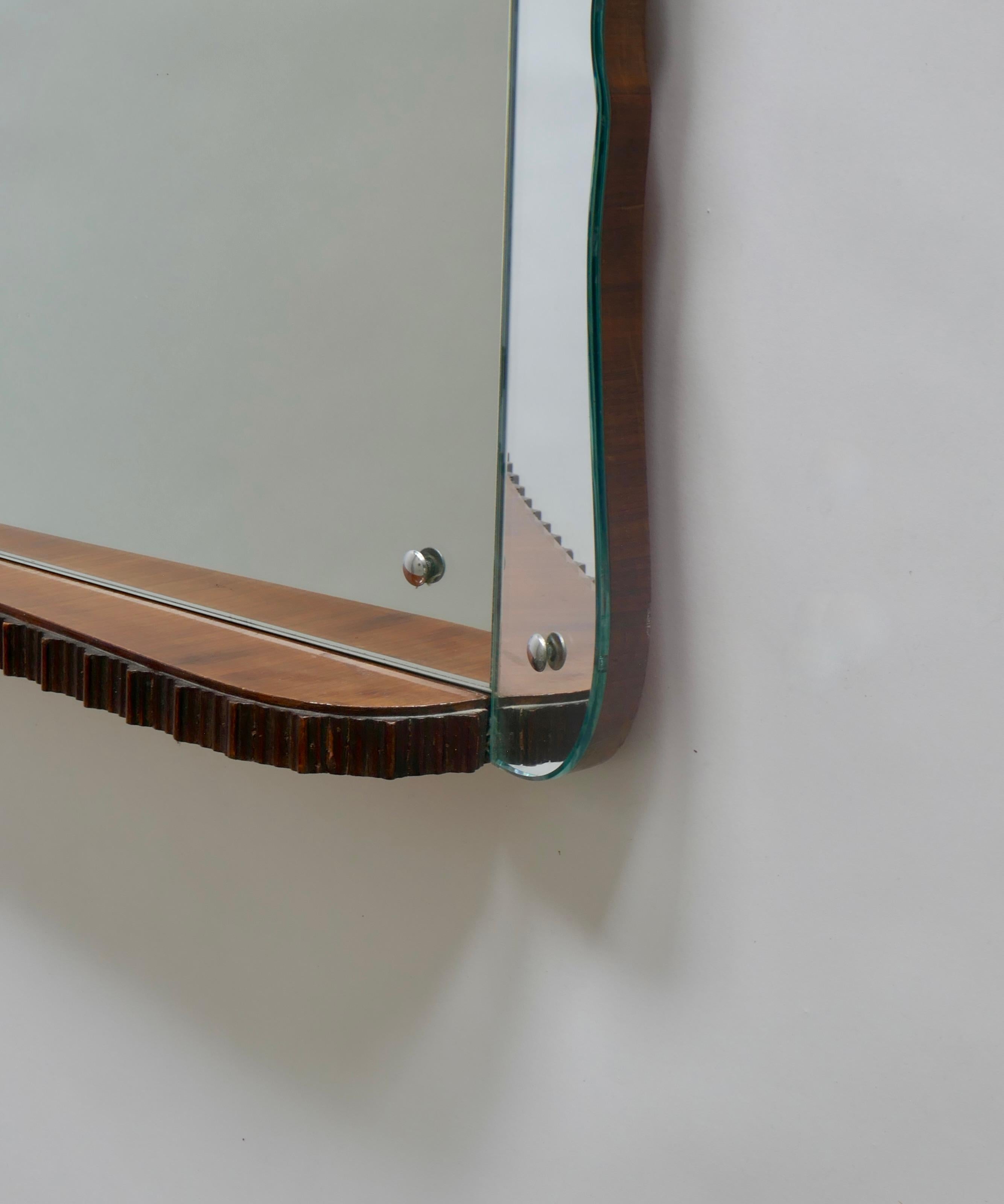 Large Landscape Mirror with Angled Tray Mirror Frame and Wood Tablet, Italy 1940 In Good Condition For Sale In London, GB